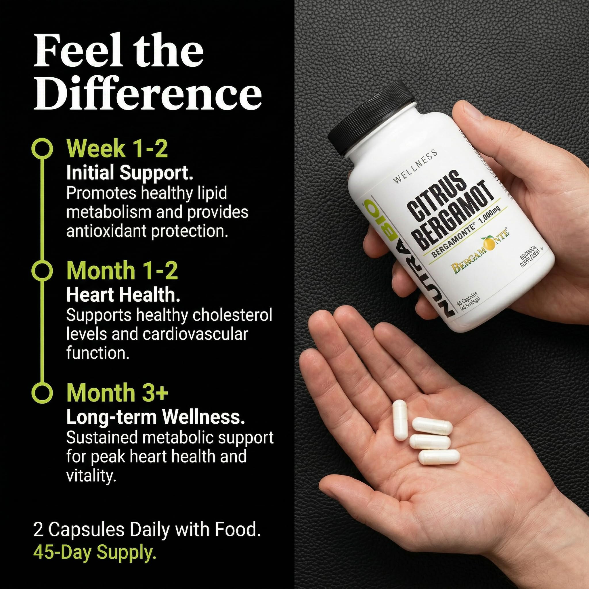 NutraBio frasco en manos para mostrar tamaño real y control de dosis