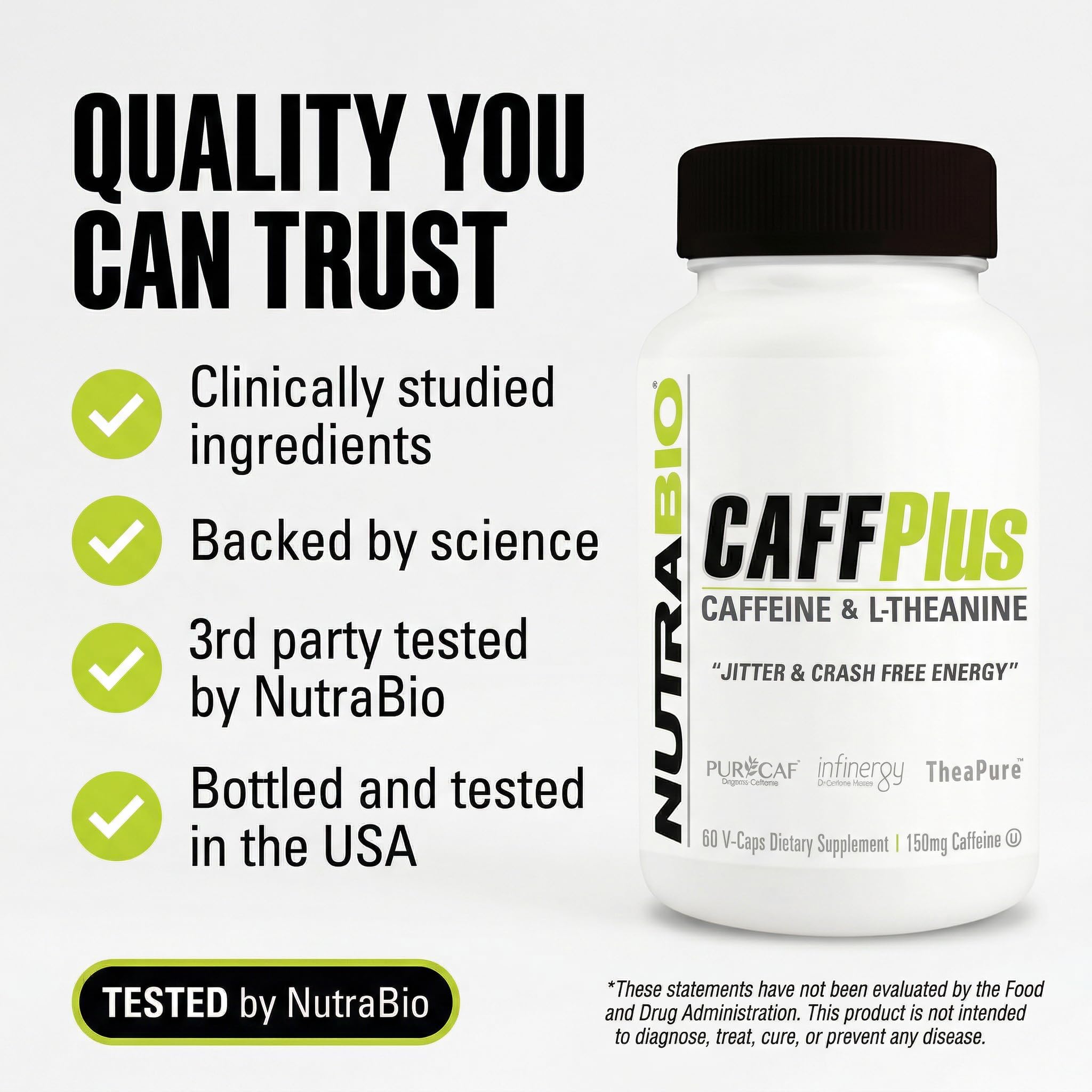 NutraBio CaffPlus cápsula en mano para visualizar dosis práctica