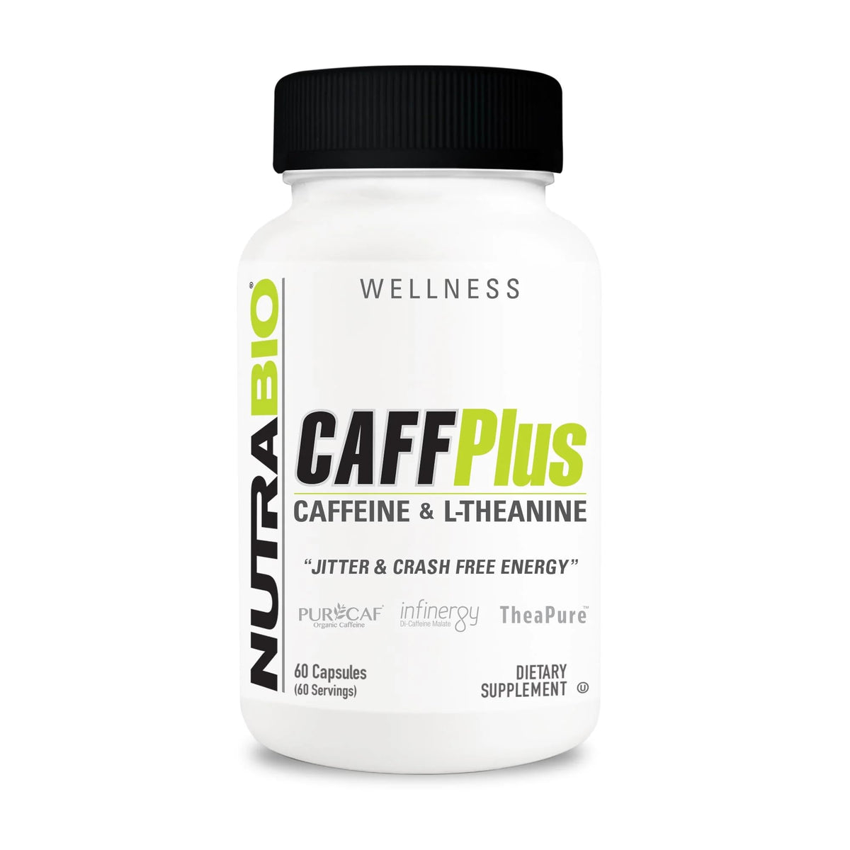 NutraBio CaffPlus frontal muestra envase y energía sostenida