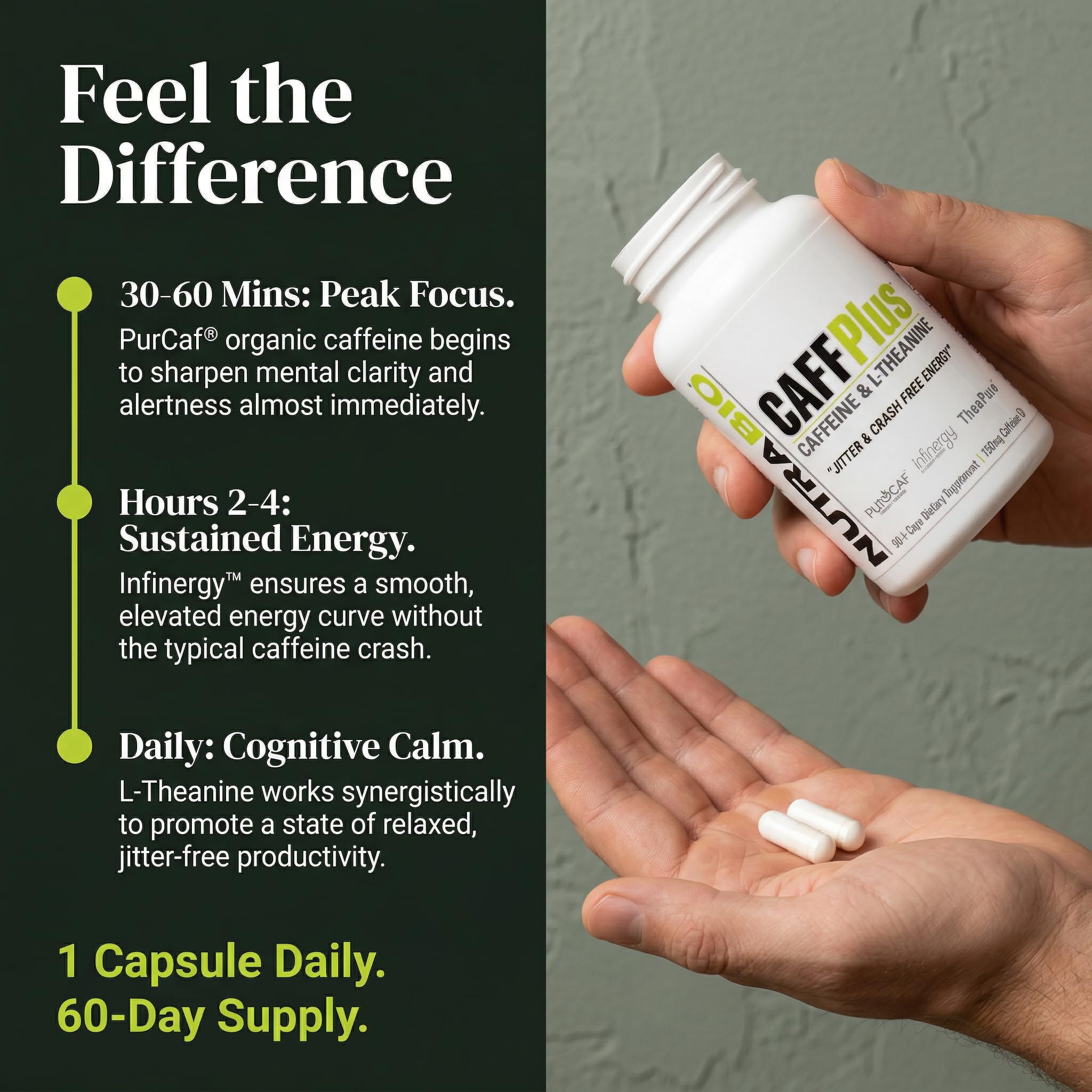 NutraBio CaffPlus ingredientes PurCaf Infinergy y TheaPure claros