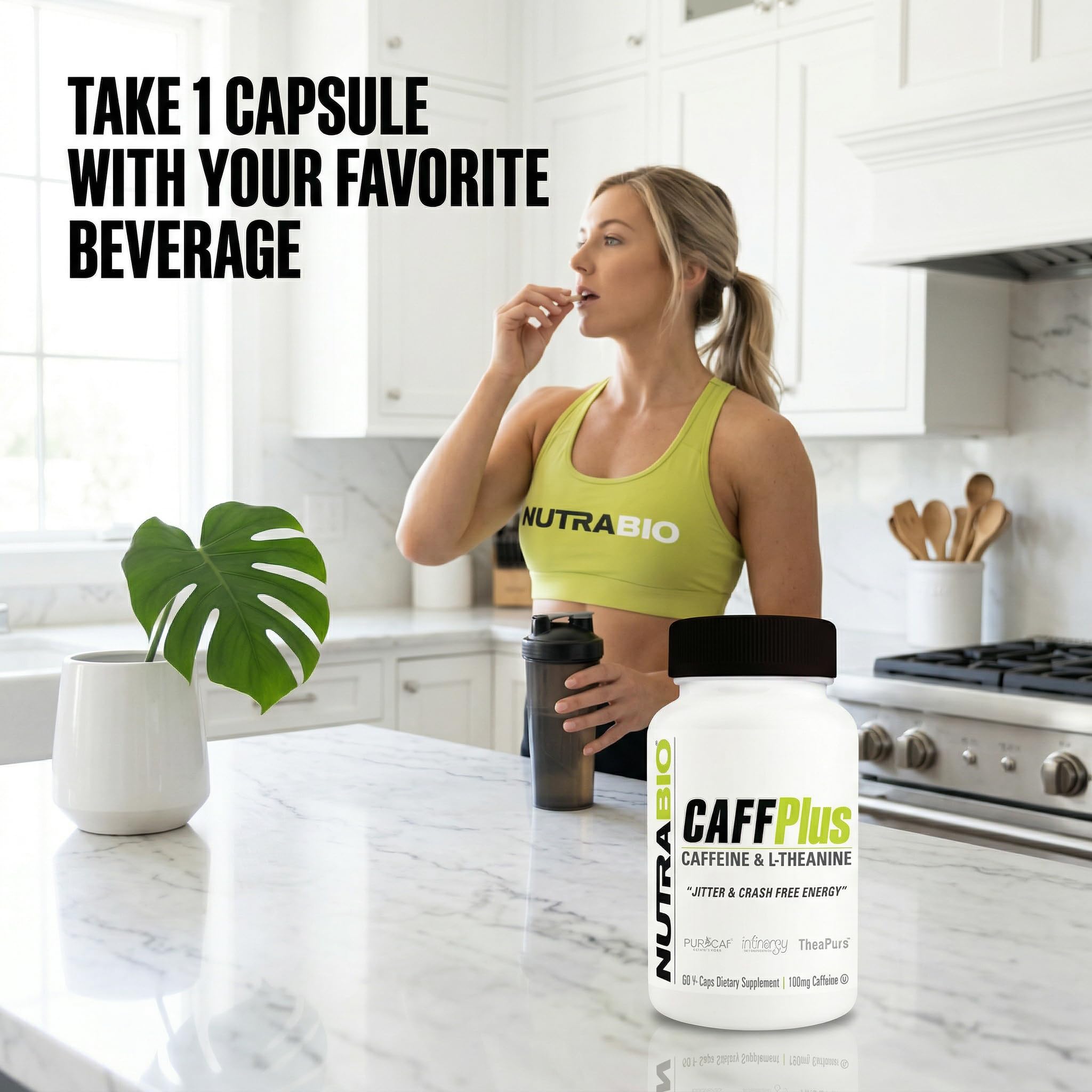 NutraBio CaffPlus textura de cápsula vegetal, sin excipientes añadidos