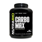NutraBio envase frontal de CarboMax mostrando diseño y tamaño