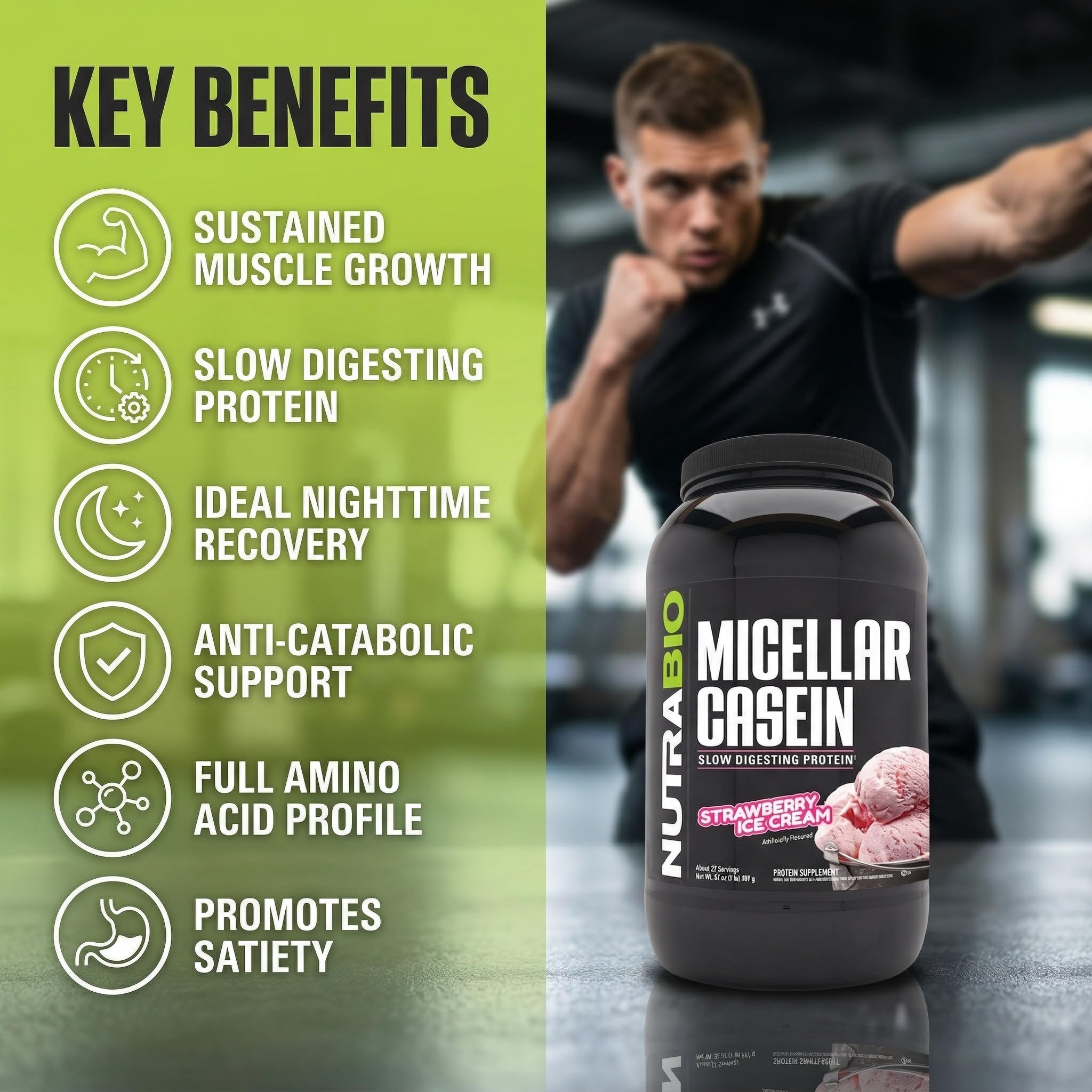 Batido nocturno hecho con NutraBio Casein cremoso para saciedad y recuperación