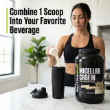 NutraBio envase 2 lb junto a objeto para comparar tamaño real