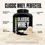 NutraBio envase 5 lb comparado con objetos para mostrar escala real