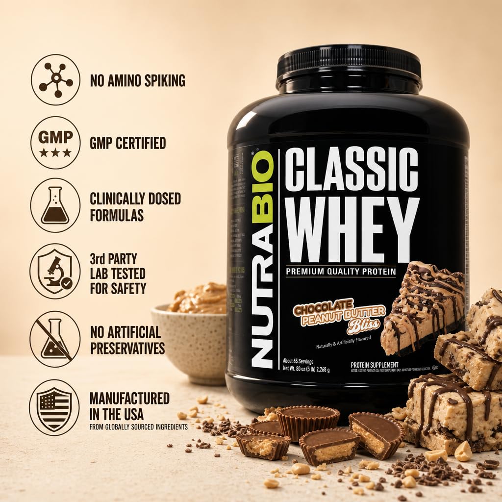 Comparativa de tamaño del envase NutraBio Classic Whey 5 lb para evaluar cantidad