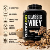 Comparativa de tamaño del envase NutraBio Classic Whey 5 lb para evaluar cantidad