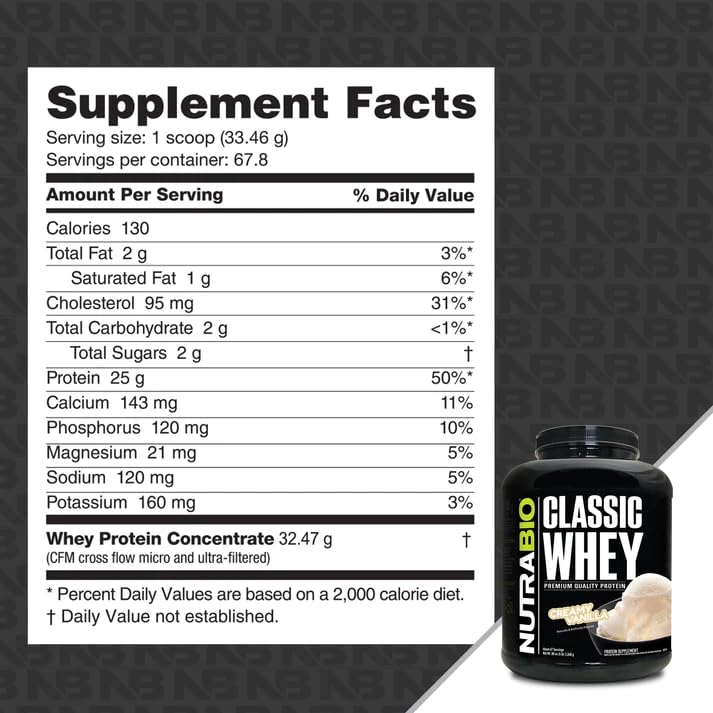 NutraBio cuchara con polvo de Classic Whey lista para medir scoop exacto