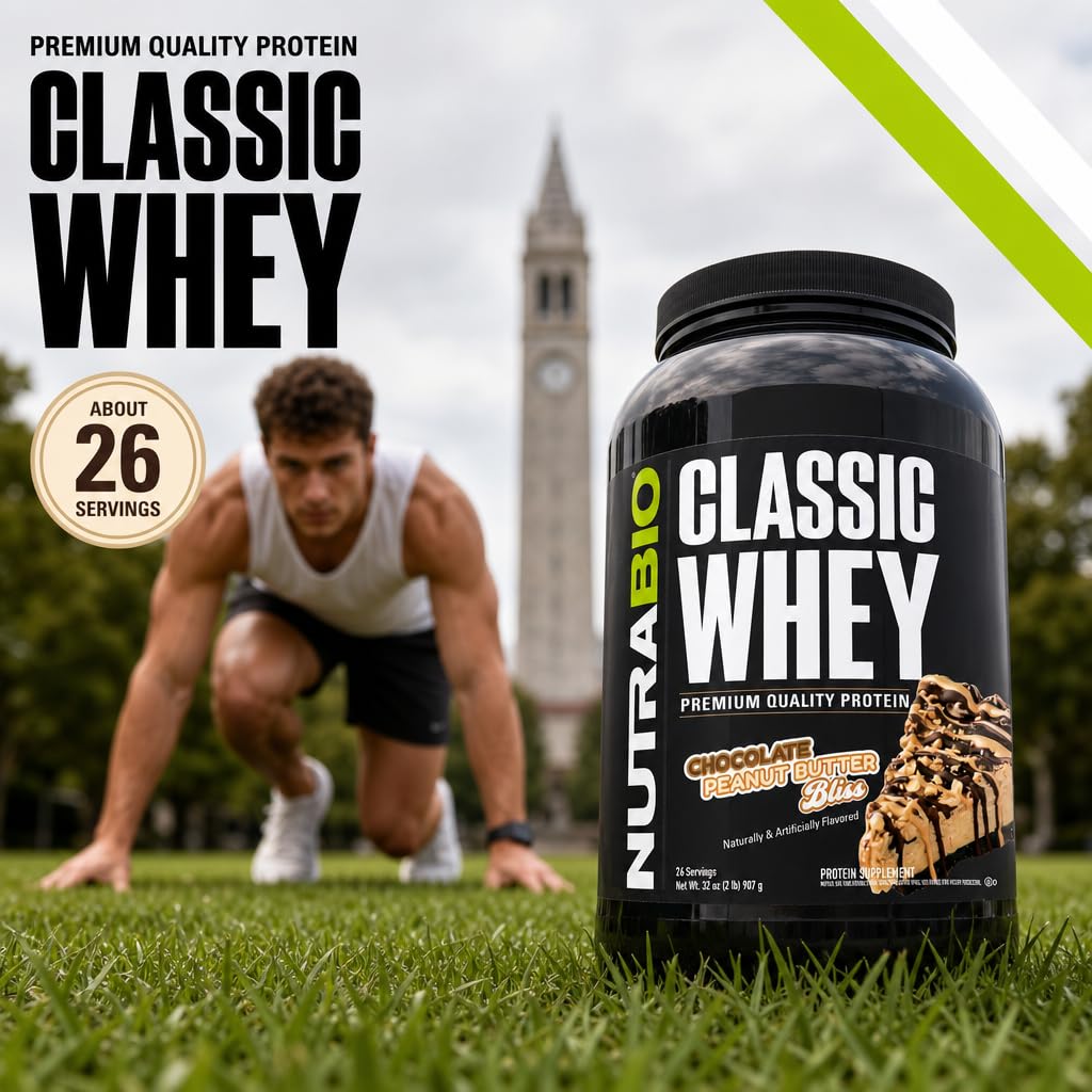 Detalle del sello de pruebas externas en el envase NutraBio Classic Whey certificando calidad y pureza