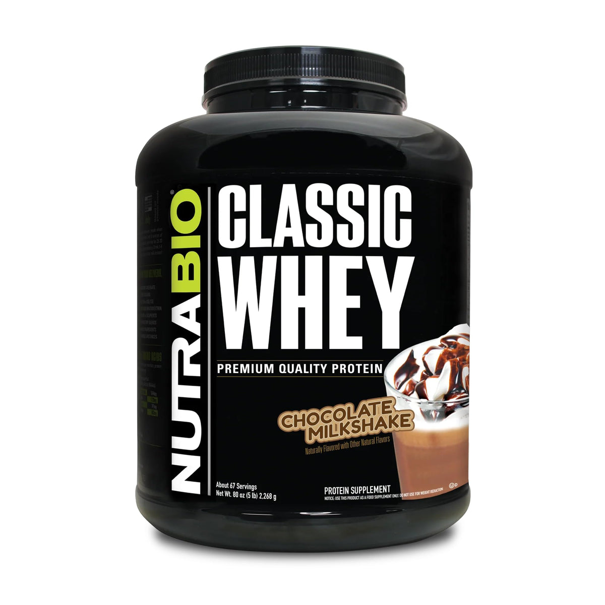 NutraBio envase frontal de Classic Whey chocolate, presentación clara y profesional