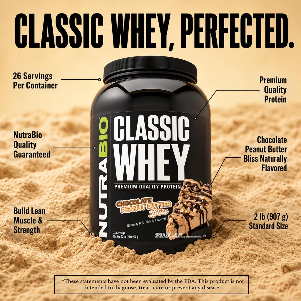 Escena de gimnasio con botella NutraBio Classic Whey en banco mostrando aplicación en estilo de vida activo
