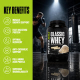 Etiqueta nutricional de NutraBio Classic Whey mostrando lista completa de ingredientes y transparencia