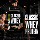 Detalle de la etiqueta NutraBio Classic Whey con información nutricional y transparencia