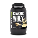 NutraBio envase frontal que muestra 25 g proteína por scoop y beneficio claro