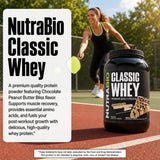 Pancakes preparados con NutraBio Classic Whey chocolate mantequilla de cacahuate para desayuno alto en proteínas
