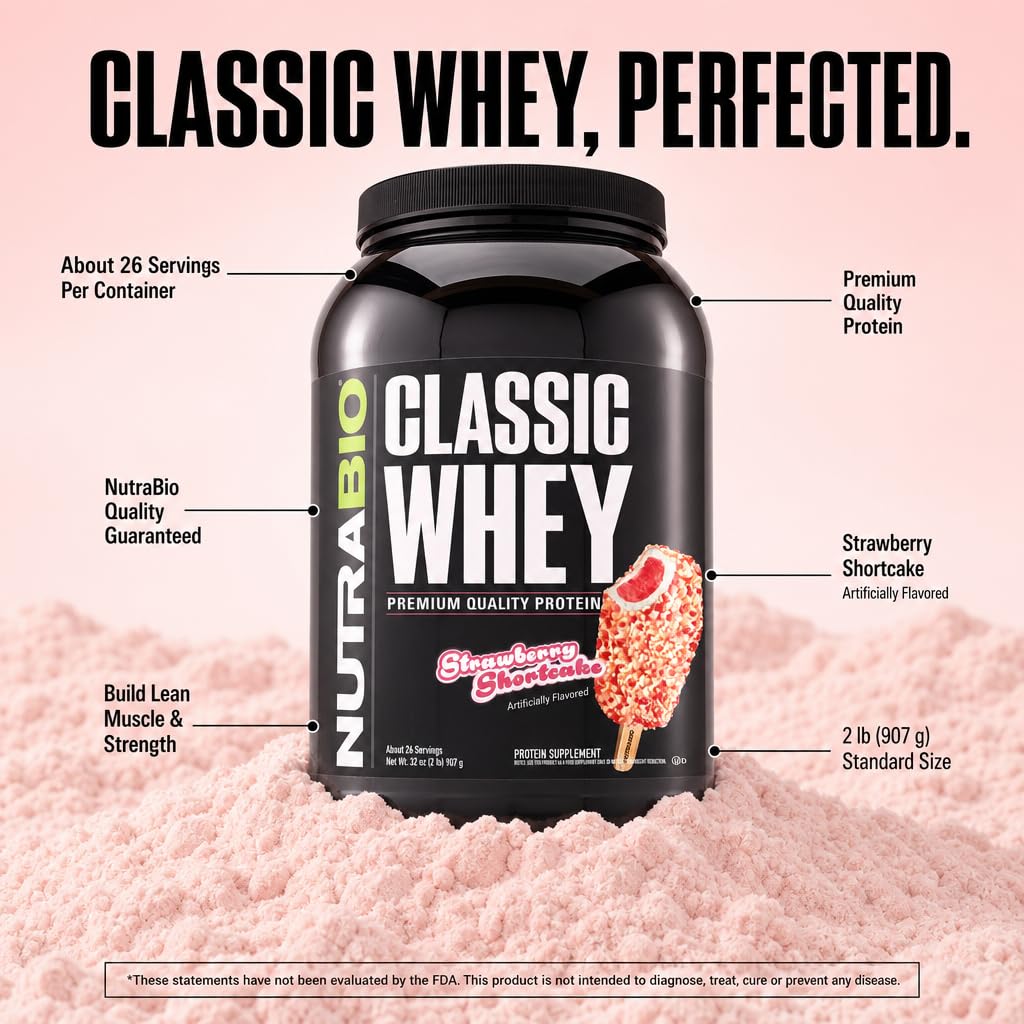 Scoop con 25 g de proteína NutraBio Classic Whey demostrando la porción exacta por servicio