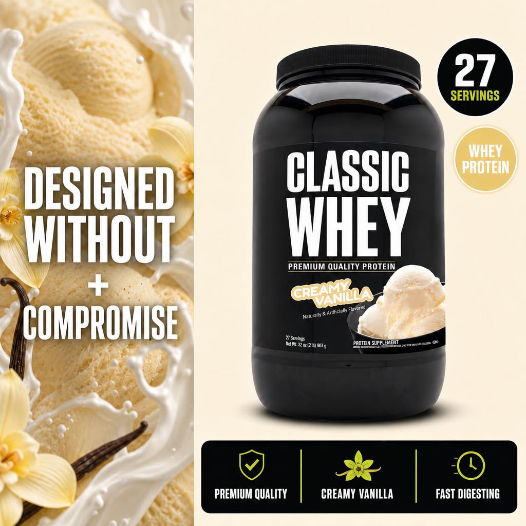 Cucharada de NutraBio Classic Whey con 25 g de proteína por scoop, medición precisa