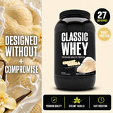 Cucharada de NutraBio Classic Whey con 25 g de proteína por scoop, medición precisa