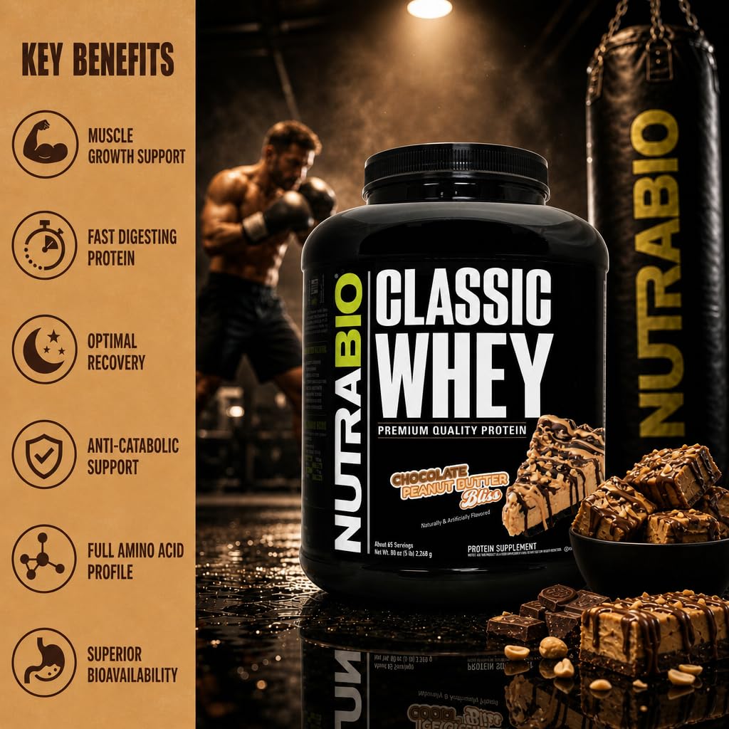 Batido preparado con NutraBio Classic Whey en vaso listo para consumo tras entrenamiento
