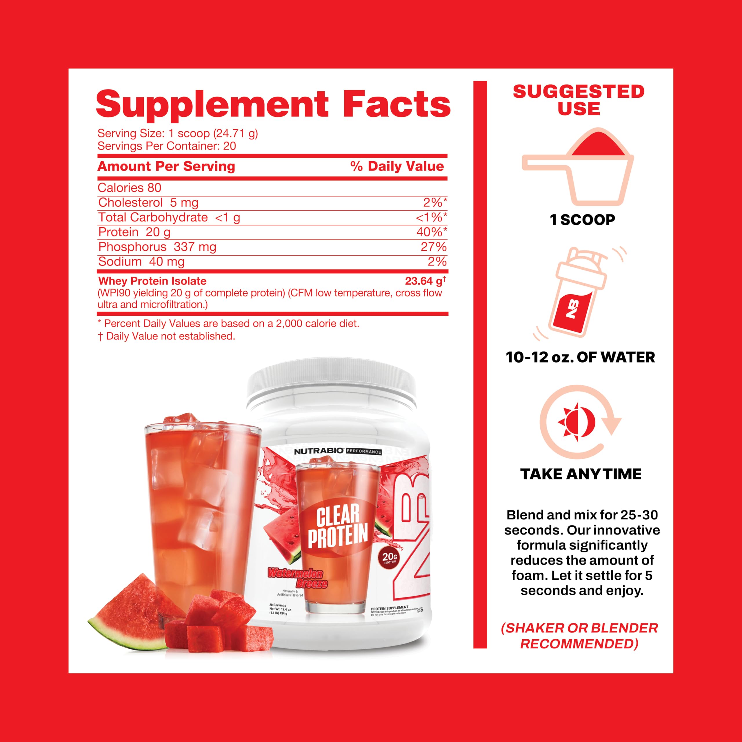 NutraBio etiqueta nutricional visible con información de 20 g de proteína por servicio