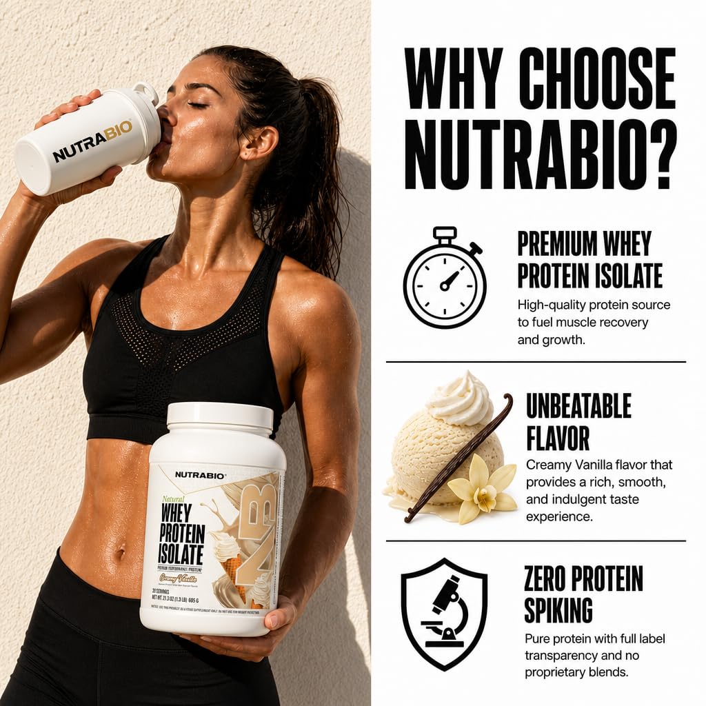 NutraBio envase junto a mano para comparar tamaño y porciones