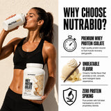 NutraBio envase junto a mano para comparar tamaño y porciones