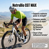NutraBio bote junto a pesa para comparar tamaño y cantidad de servicios