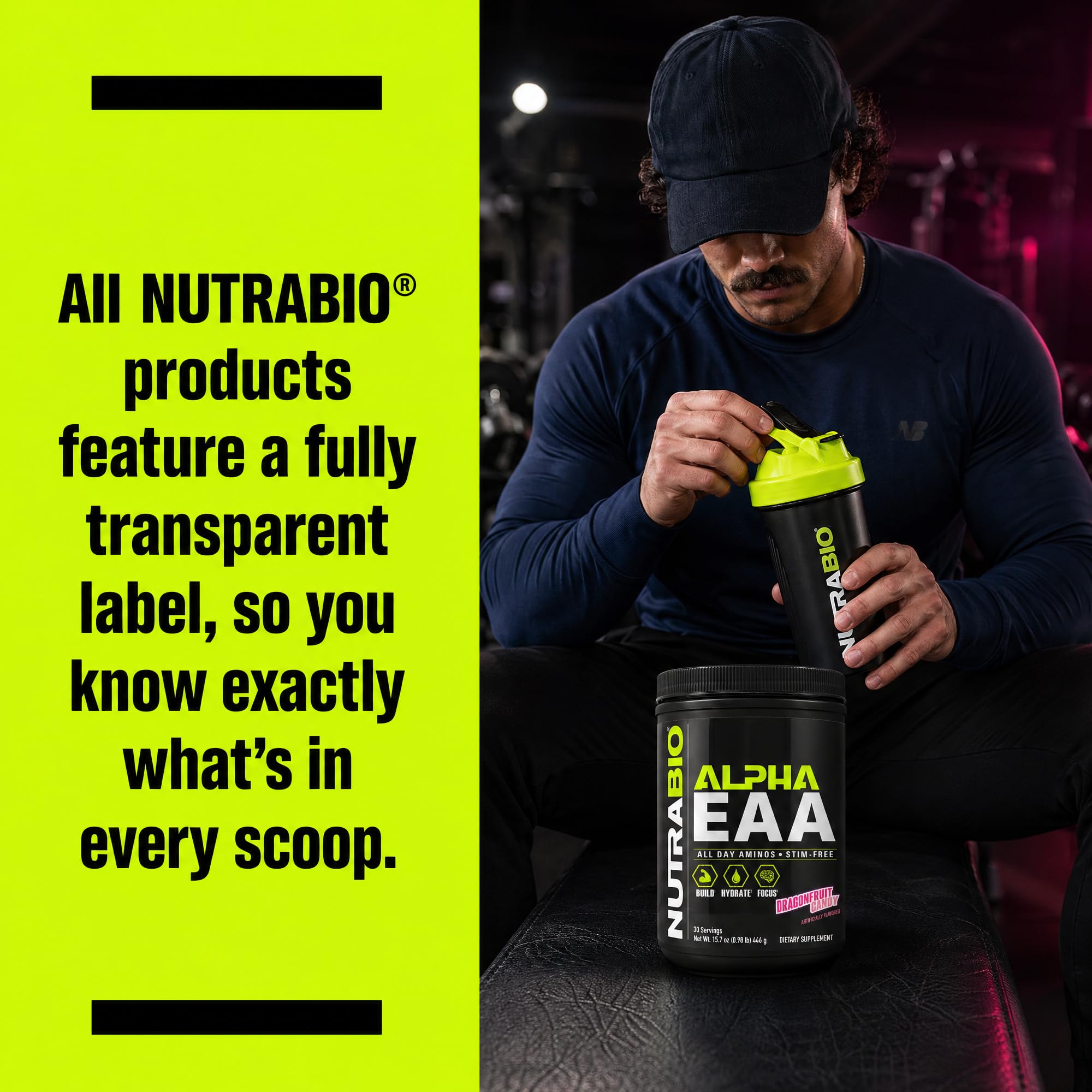 NutraBio comparación de tamaño del envase para planificación de uso
