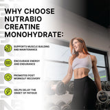 NutraBio cucharada de polvo blanco enfocando pureza y solubilidad