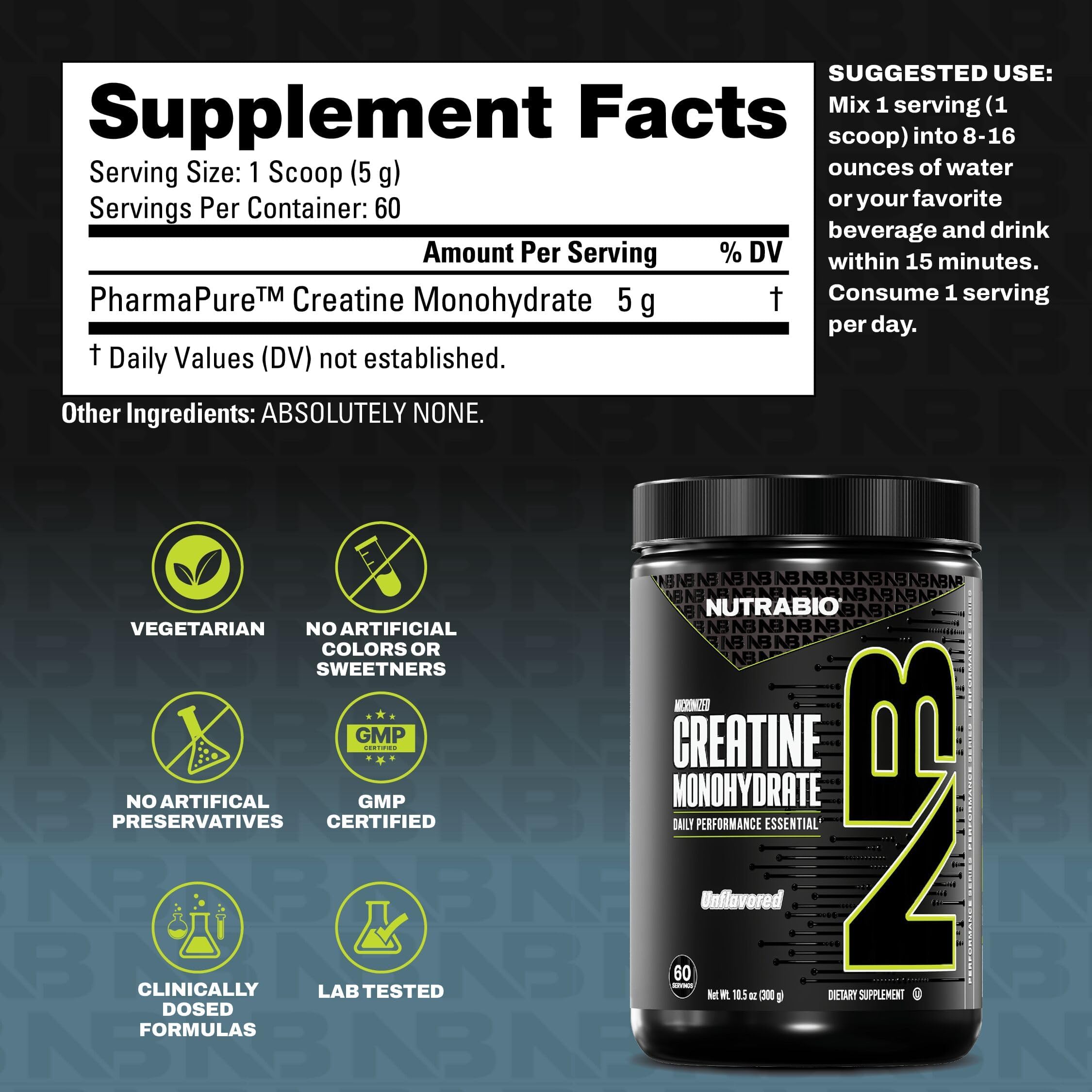 polvo micronizado de NutraBio creatina con textura fina y fácil mezcla