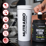 NutraBio producto en manos de atleta en gimnasio para aumento de potencia