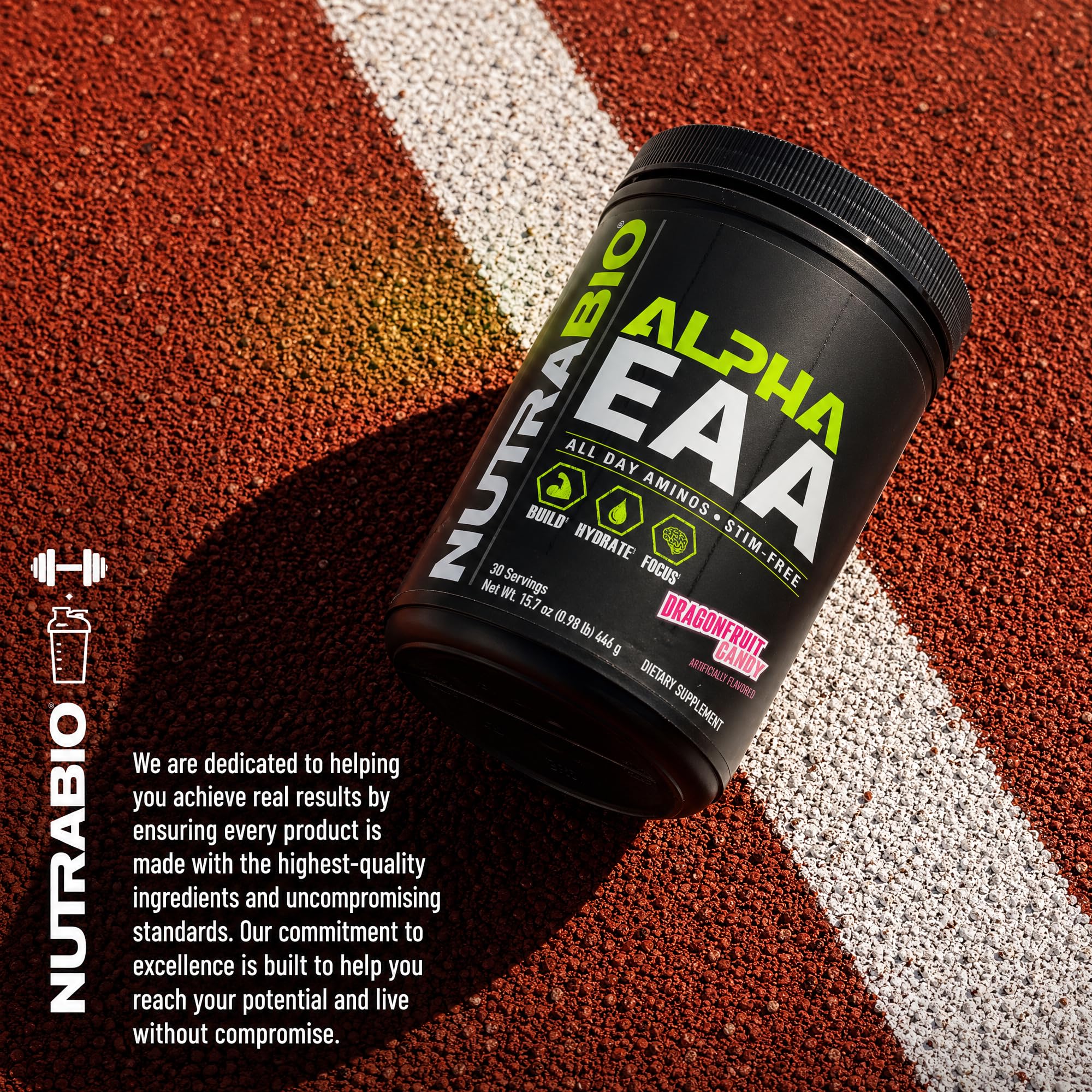 NutraBio primer plano del polvo, pureza y consistencia visible