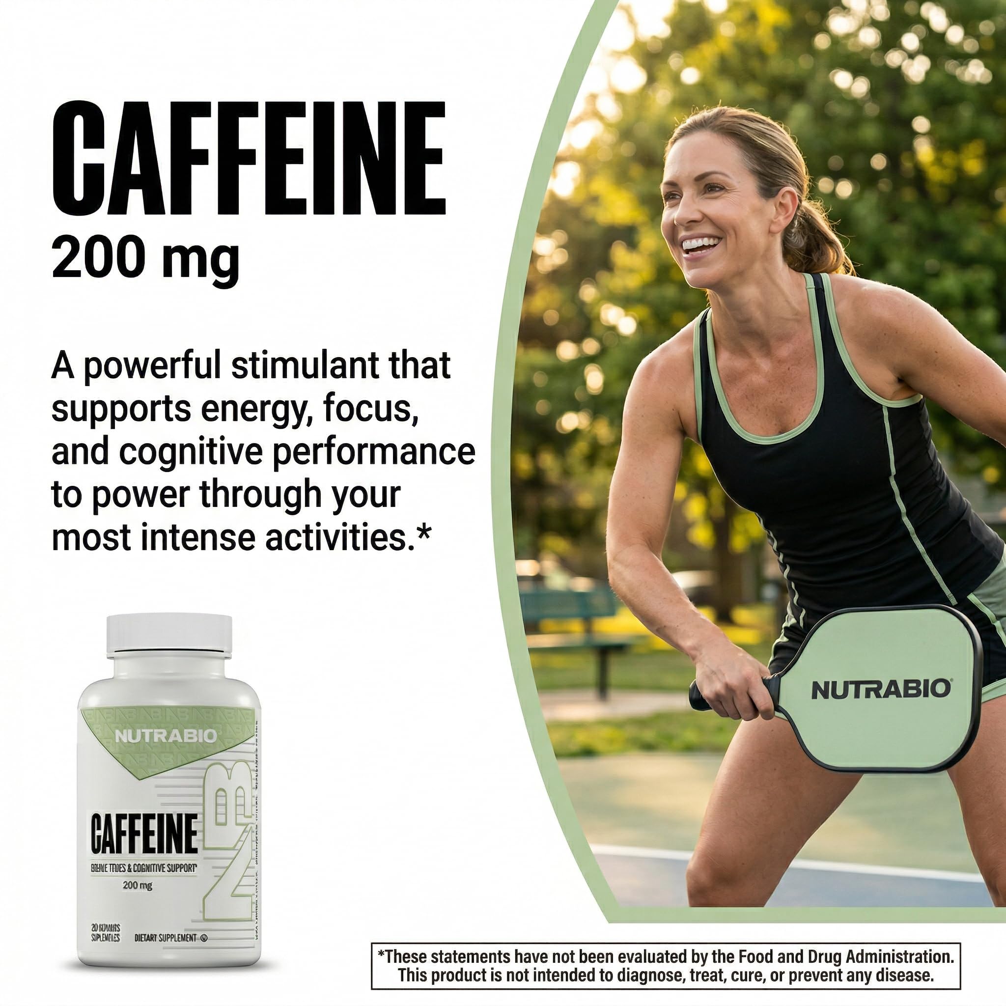 NutraBio persona tomando cápsula antes de entrenar para energía rápida