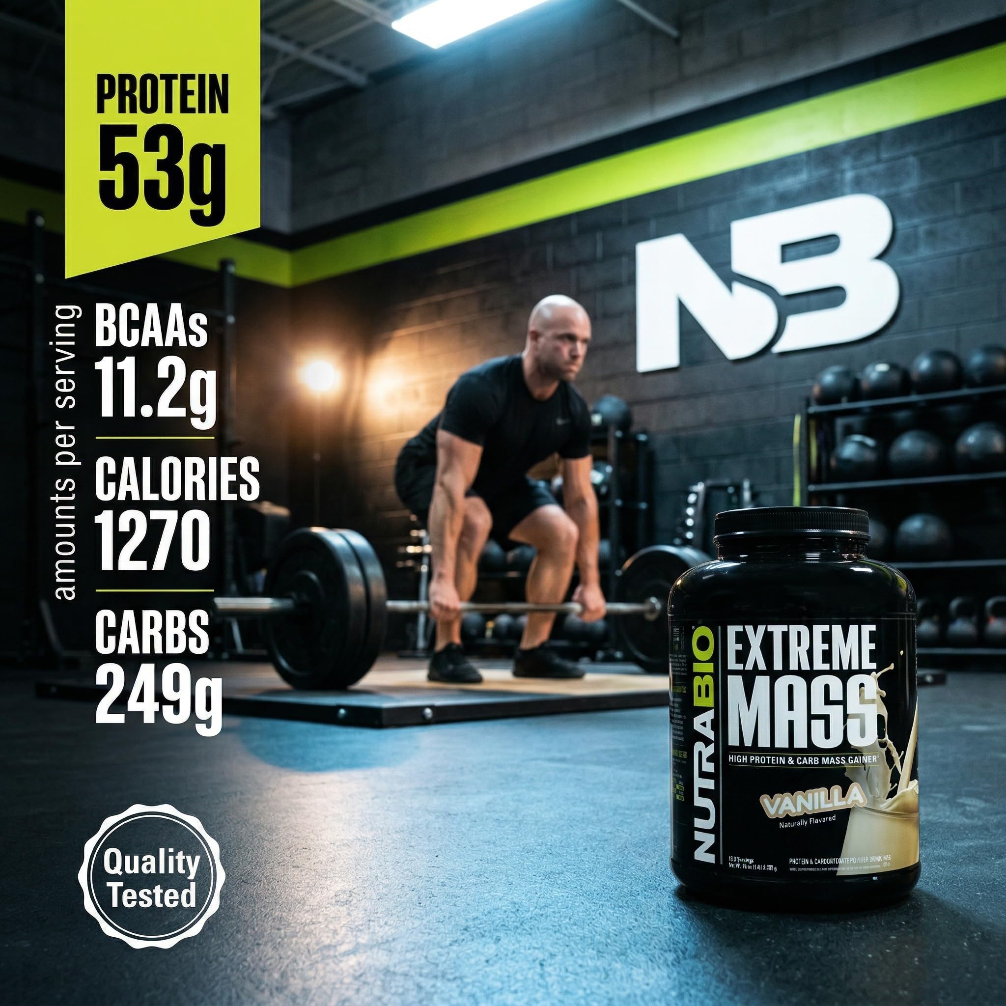 NutraBio porción y ingredientes medidos con balanza, muestra control de macros