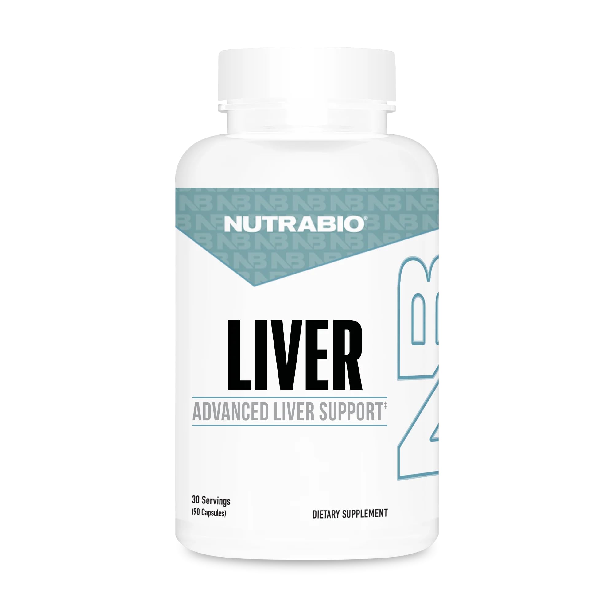 NutraBio frasco Advanced Liver Support mostrando etiqueta y beneficio claro