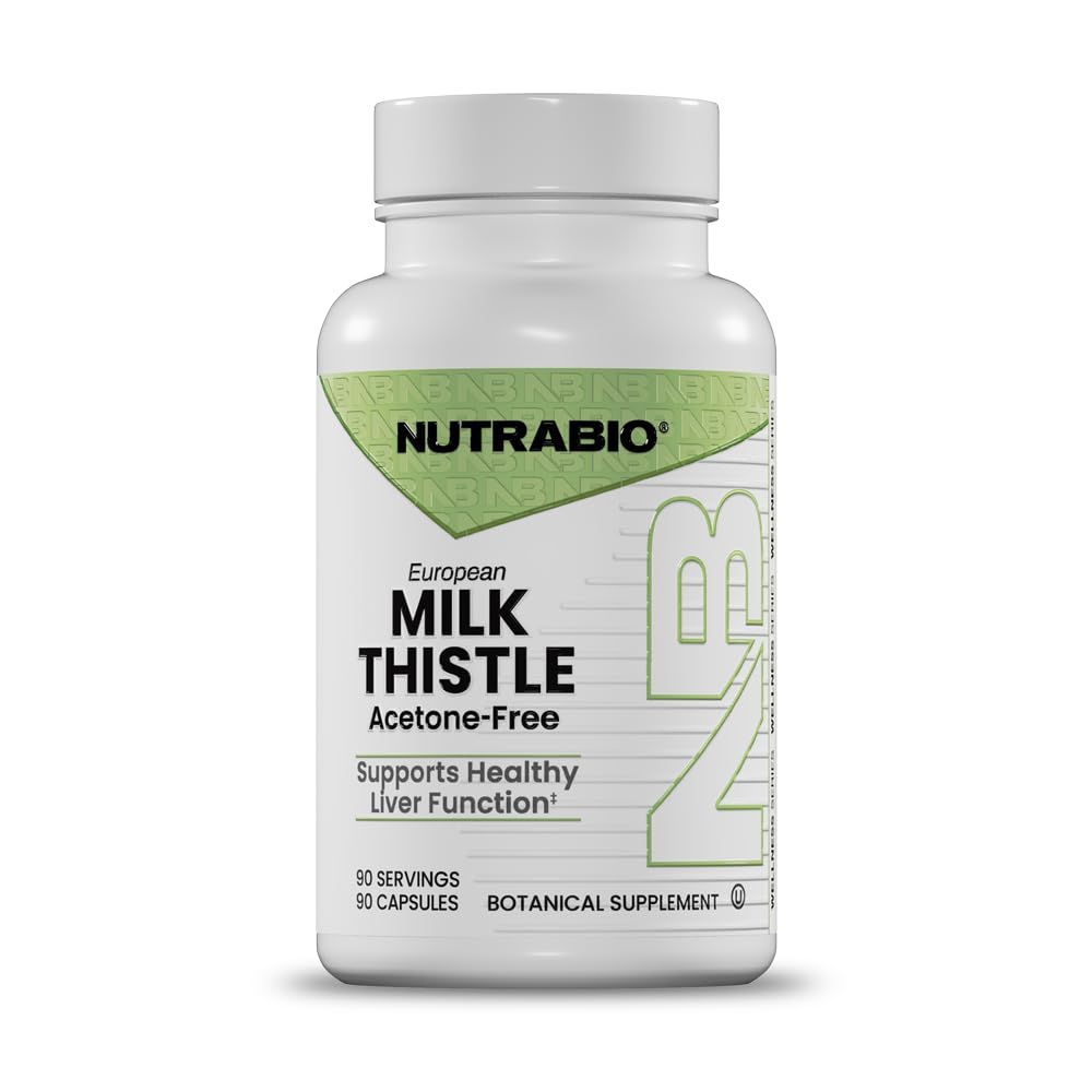 NutraBio frasco delantero del suplemento cardo mariano mostrando diseño claro