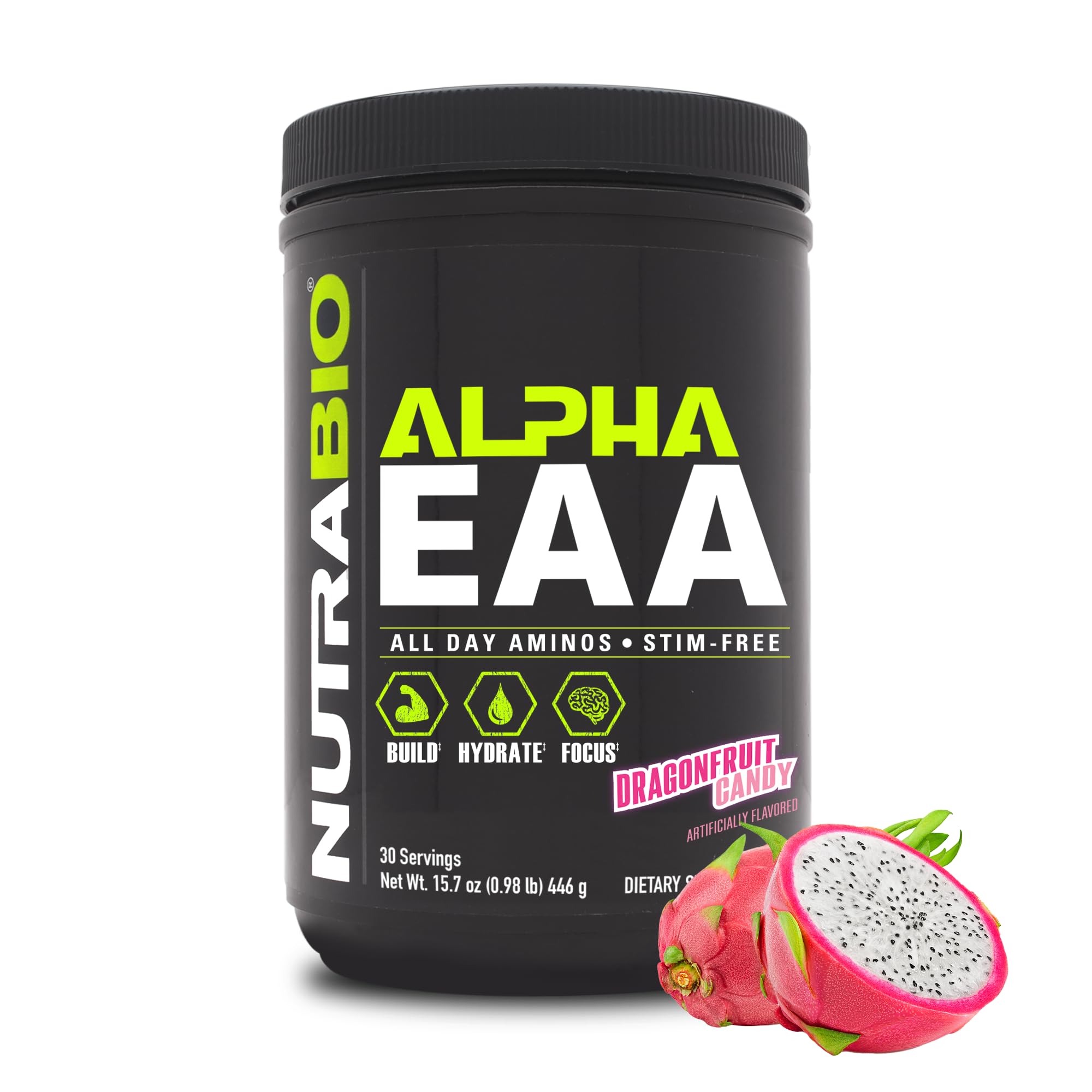 NutraBio frasco frente mostrando etiqueta clara y beneficios