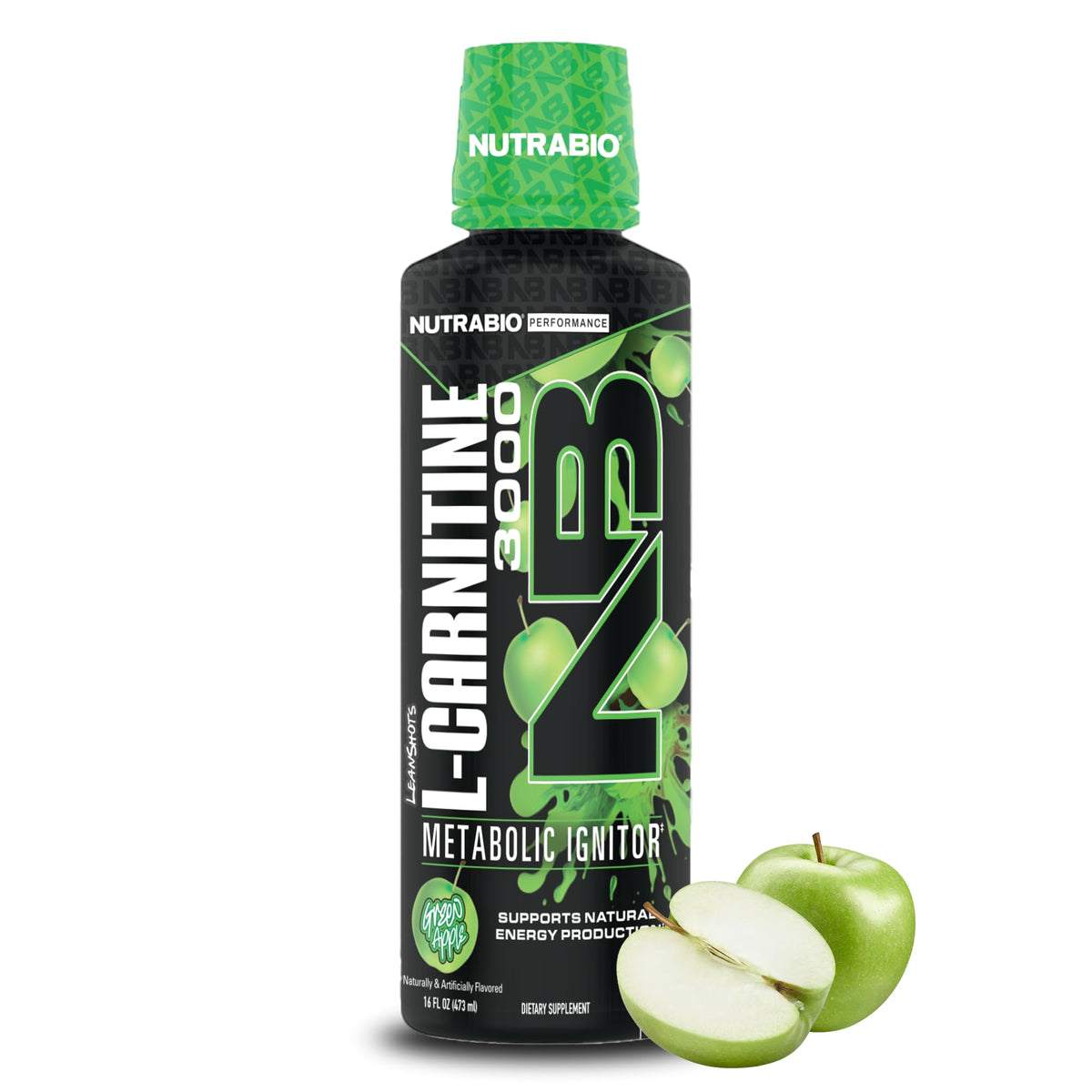 NutraBio frente del envase manzana verde mostrando beneficios rápidos