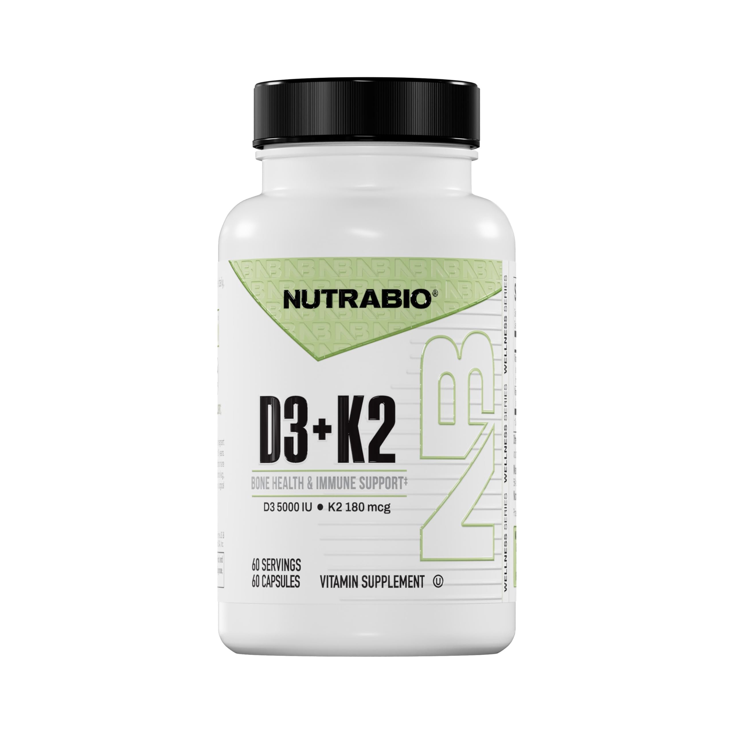NutraBio frasco frontal mostrando la etiqueta clara y beneficios