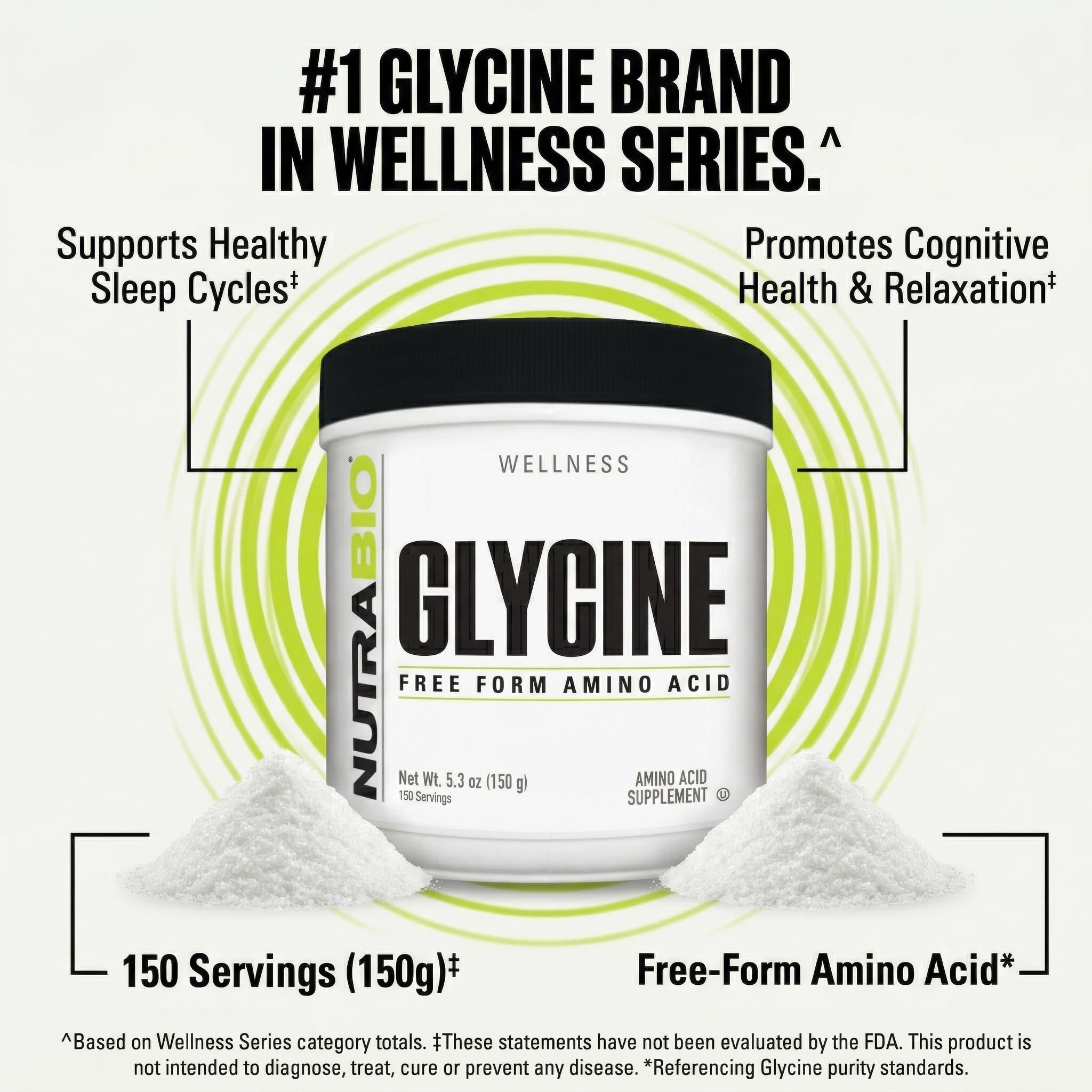 Etiqueta nutricional de NutraBio Glycine con información de 1000 mg por toma