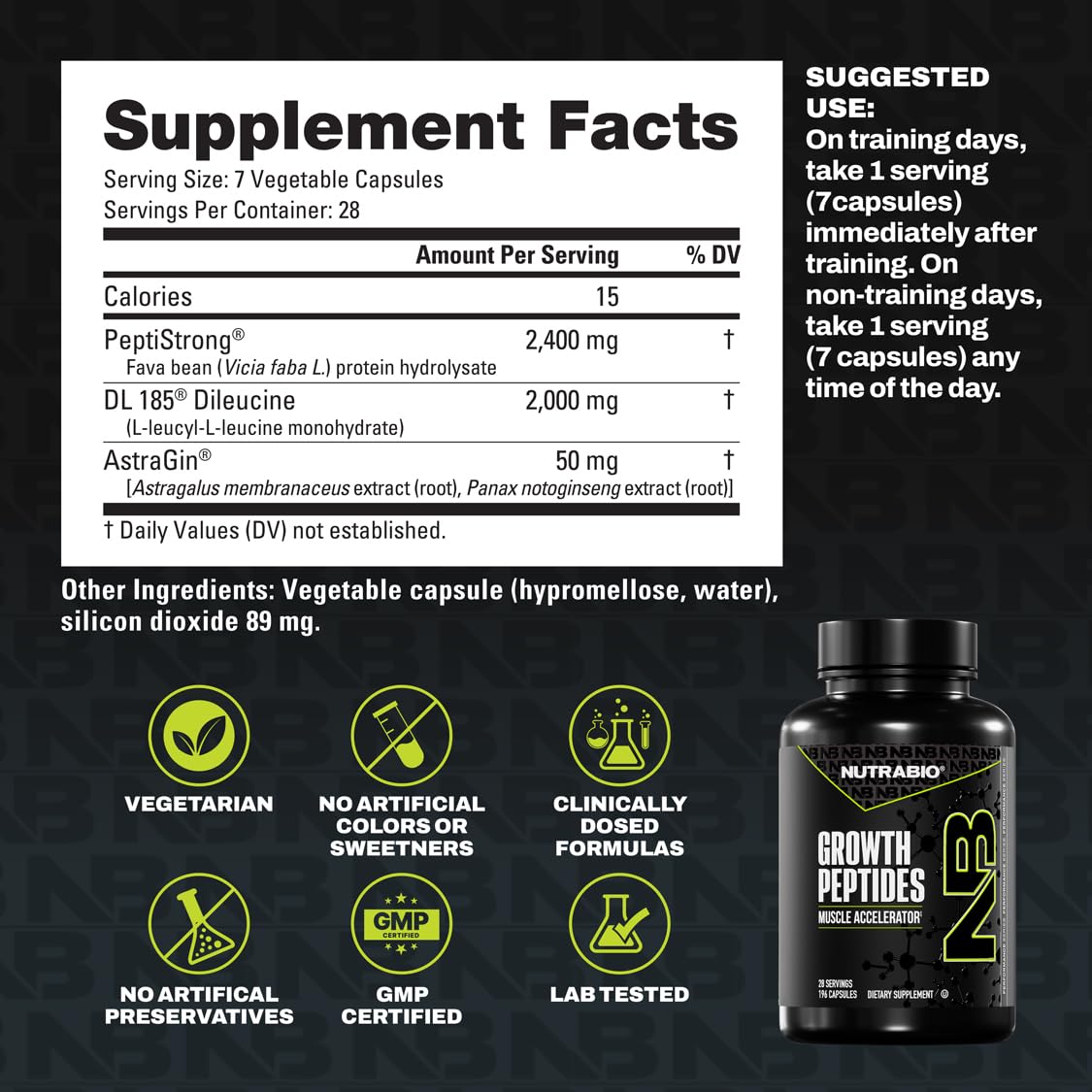 NutraBio botella abierta mostrando cápsulas disponibles para 28 días