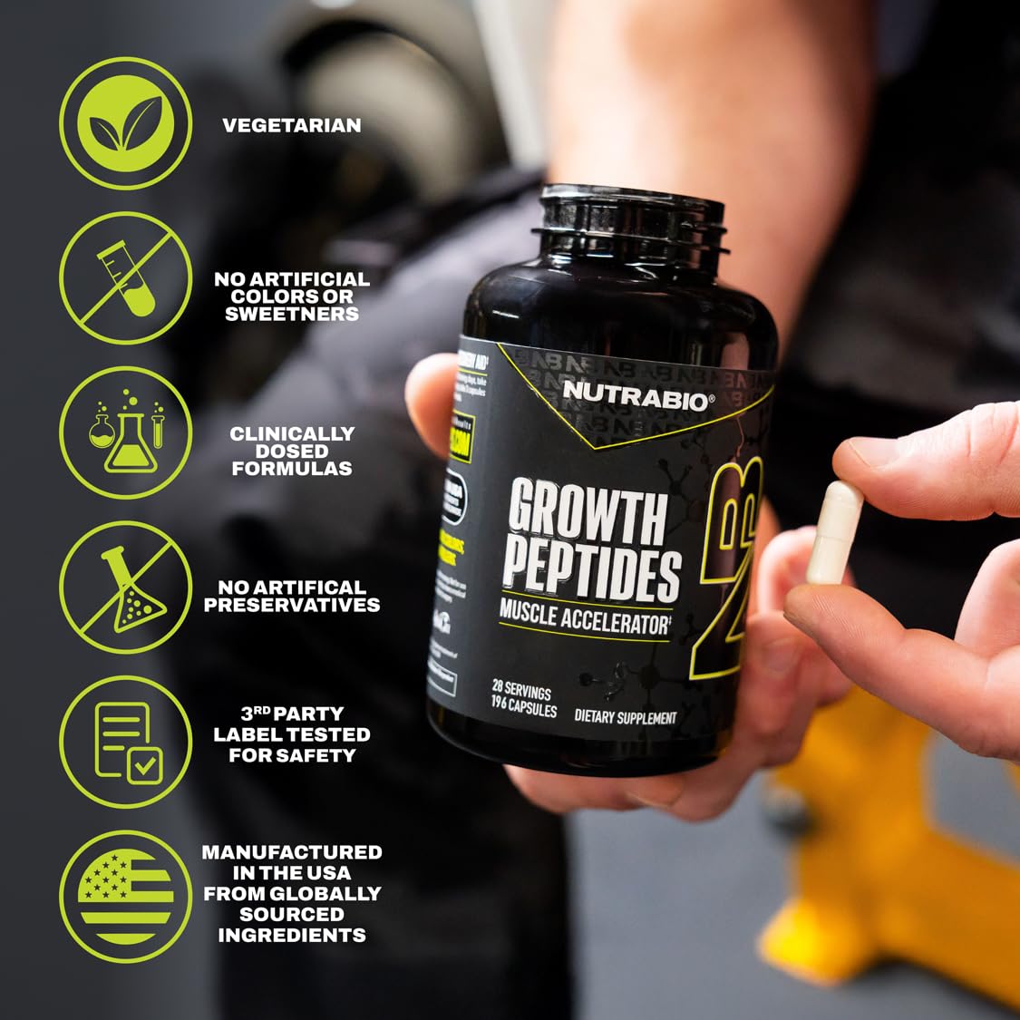 NutraBio comparación de tamaño de la cápsula para referencia visual