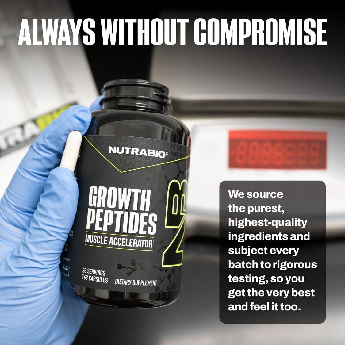 NutraBio producto sobre mesa de entrenamiento para rutina diaria