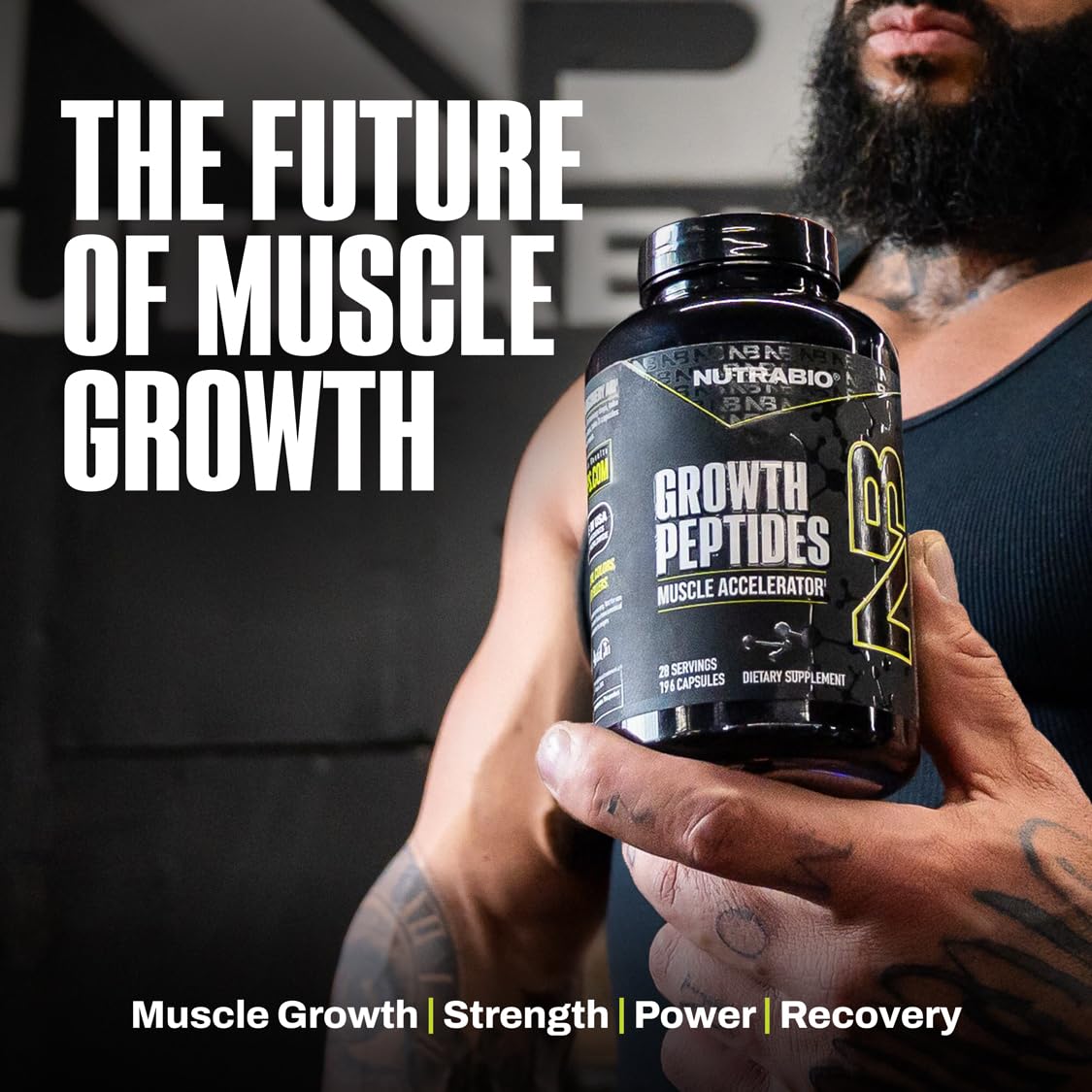 NutraBio escena lifestyle de atleta usando el suplemento en entrenamiento