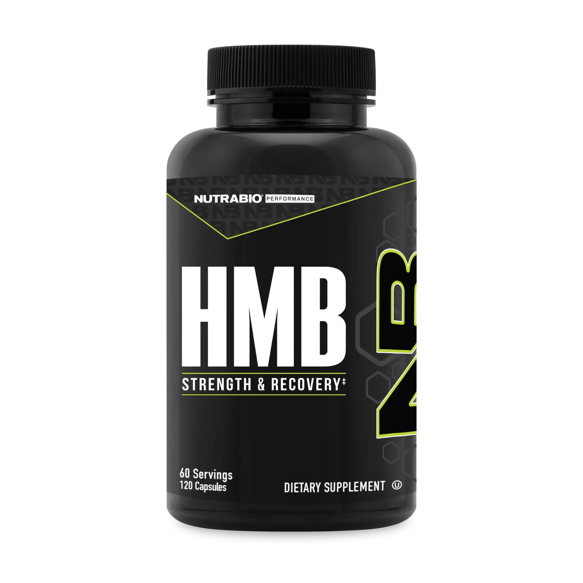 NutraBio HMB vista frontal del envase mostrando pureza y dosis