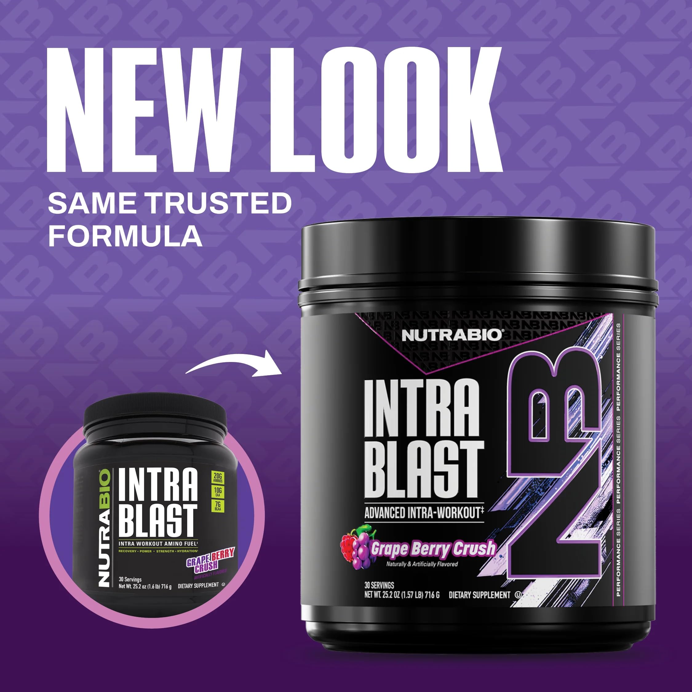 NutraBio Intra Blast polvo textura cercana que muestra solubilidad rápida y mezcla uniforme