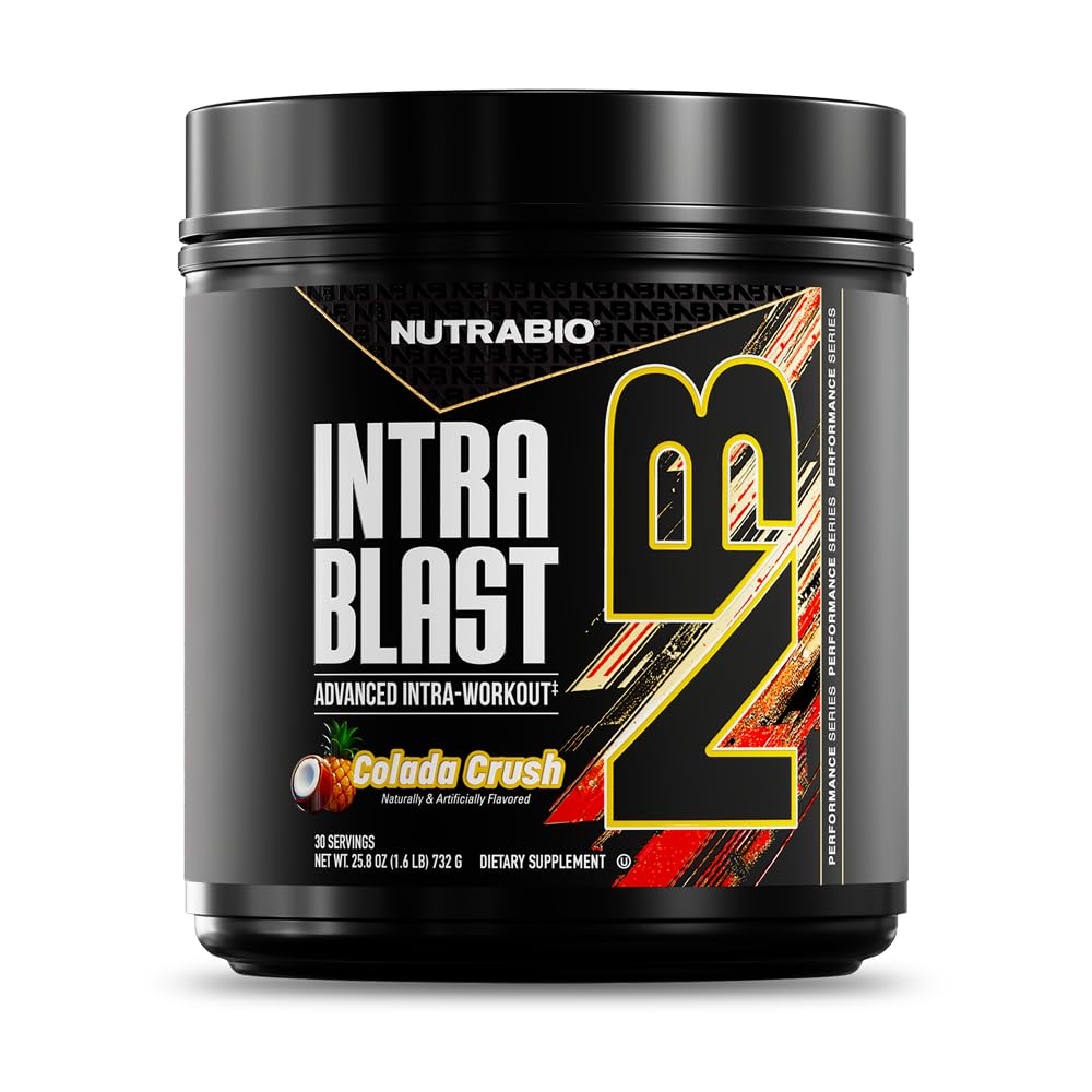 NutraBio envase frontal de Intra Blast Colada Crush mostrando etiqueta y beneficios
