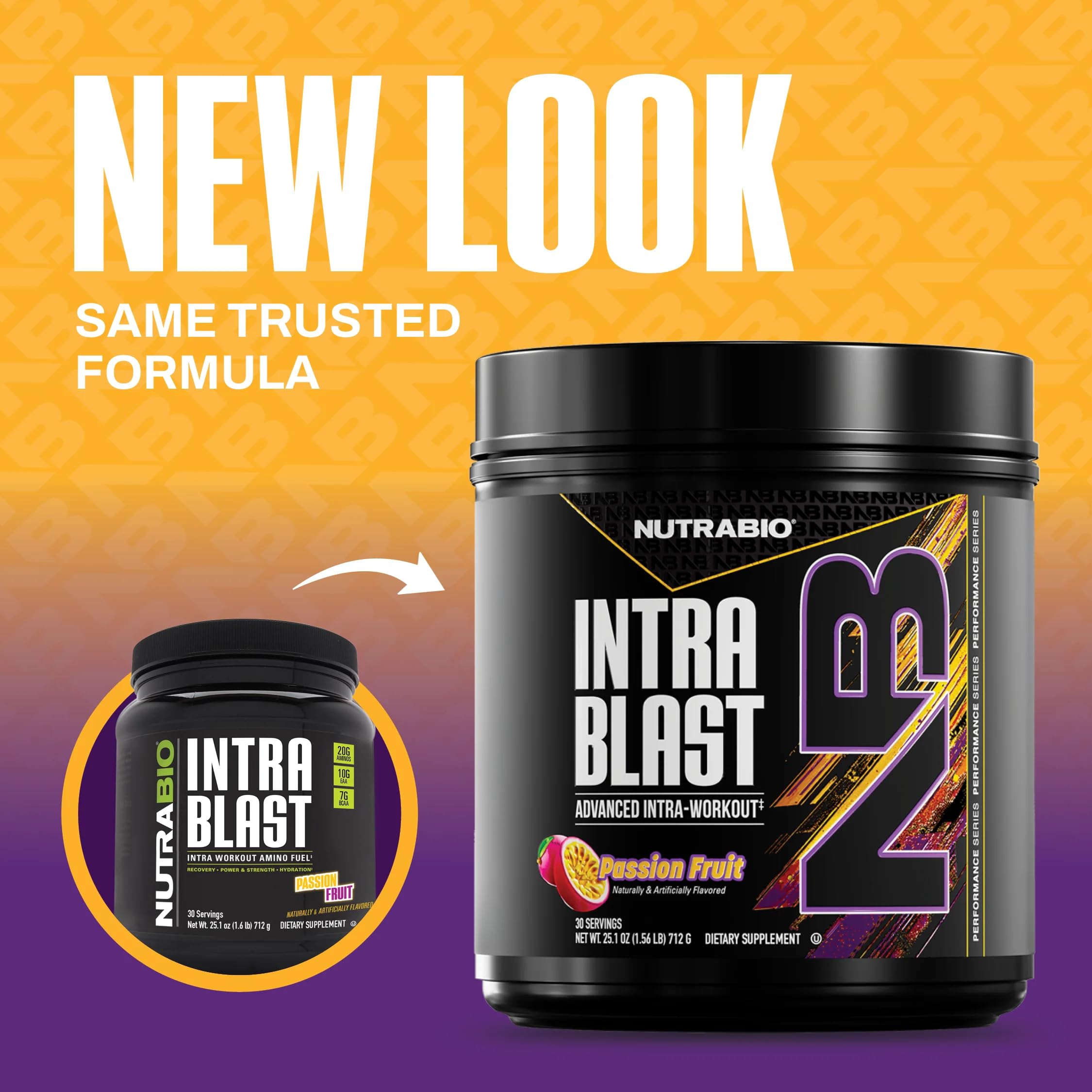NutraBio Intra Blast polvo sabor maracuyá con textura fina y disolución rápida