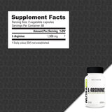 NutraBio envase abierto con 120 cápsulas de L-Arginine listos para uso diario