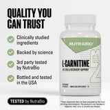 Envase cerrado de NutraBio L-Carnitine preservando potencia y frescura